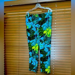 Talbots Pants Womens L Large Petite Floral Pull On Elastic Comfort Travel Cruise